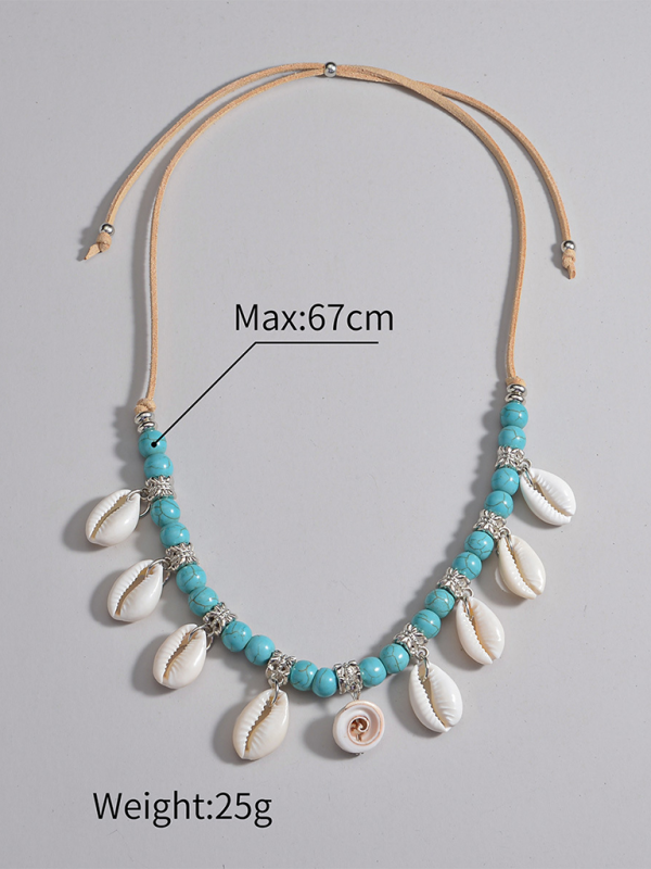 Bohemian shell pendant turquoise beaded velvet braided adjustable necklace for men and women - Hiccupzz