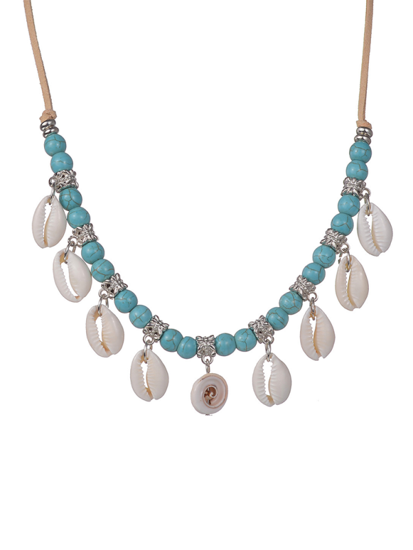 Bohemian shell pendant turquoise beaded velvet braided adjustable necklace for men and women - Hiccupzz