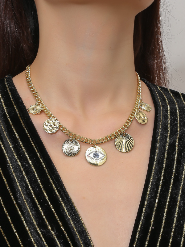 New Bohemian Metal Ancient Coin Multi-Pendant Devil's Eye Necklace - Hiccupzz