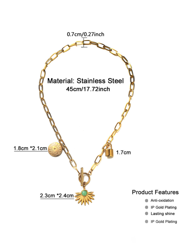 Leaves Devil's Eye Lock Pendant OT Buckle Collarbone Necklace - Hiccupzz