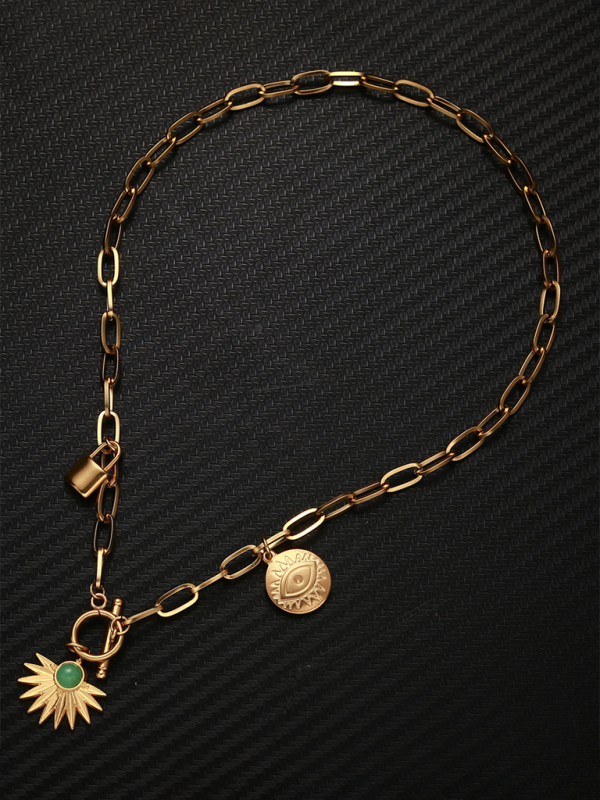 Leaves Devil's Eye Lock Pendant OT Buckle Collarbone Necklace - Hiccupzz