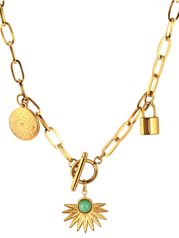 Leaves Devil's Eye Lock Pendant OT Buckle Collarbone Necklace - Hiccupzz