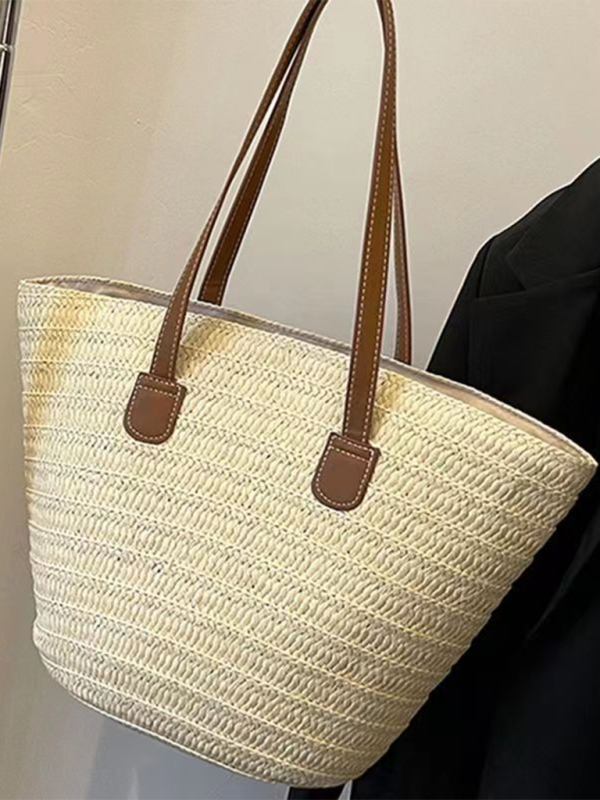 Women's Woven Single-Shoulder Tote – Spacious Holiday Beach & Commuter Bag