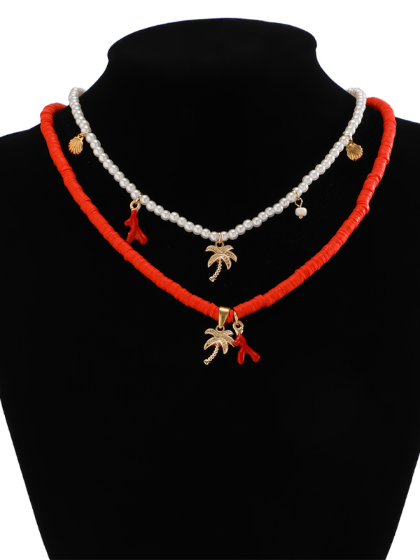 Ocean-style shell conch tassel multi-layer necklace, stacked soft clay starfish necklace - Hiccupzz