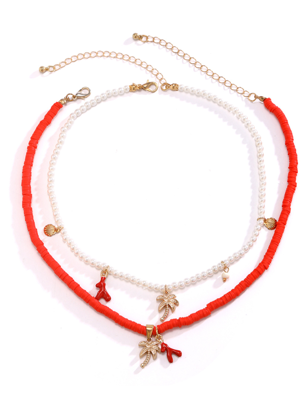 Ocean-style shell conch tassel multi-layer necklace, stacked soft clay starfish necklace - Hiccupzz