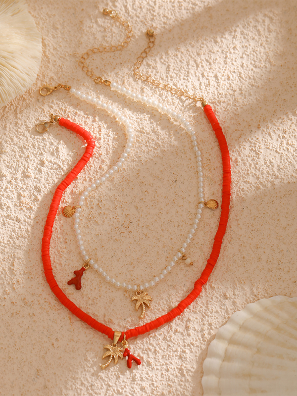 Ocean-style shell conch tassel multi-layer necklace, stacked soft clay starfish necklace - Hiccupzz