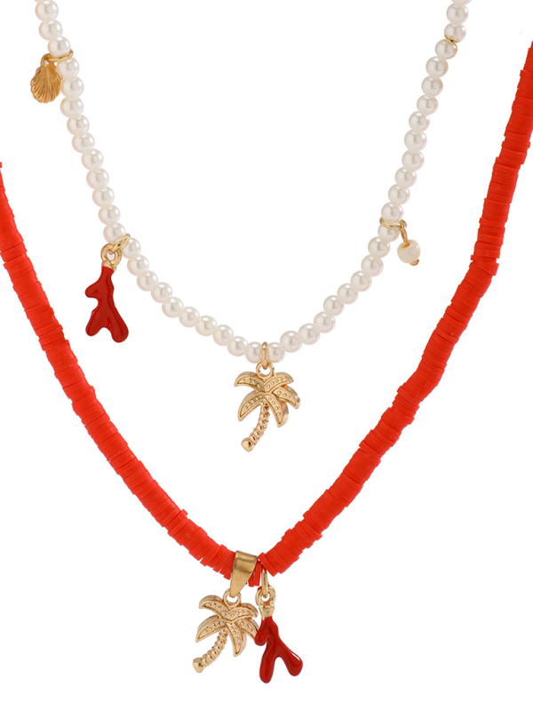 Ocean-style shell conch tassel multi-layer necklace, stacked soft clay starfish necklace - Hiccupzz