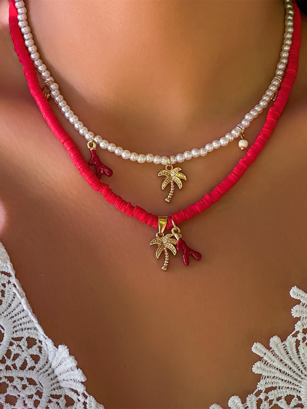Ocean-style shell conch tassel multi-layer necklace, stacked soft clay starfish necklace - Hiccupzz