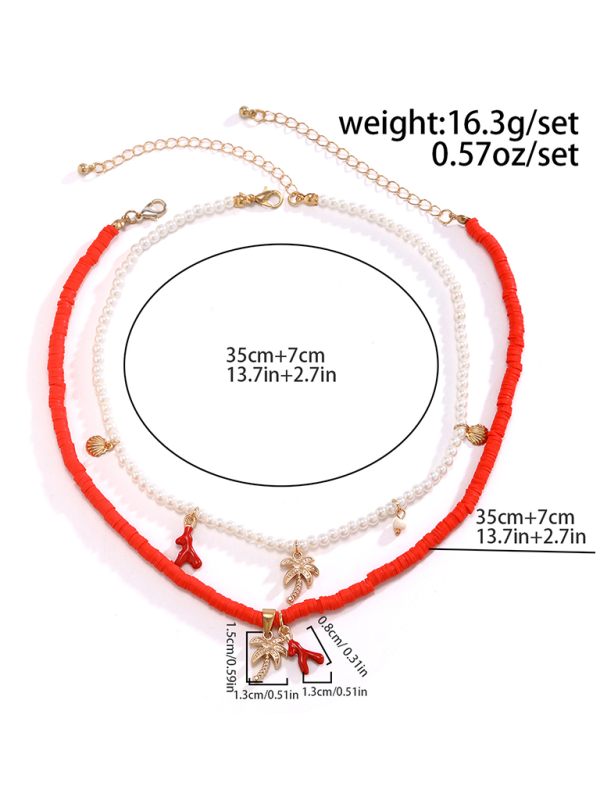 Ocean-style shell conch tassel multi-layer necklace, stacked soft clay starfish necklace - Hiccupzz