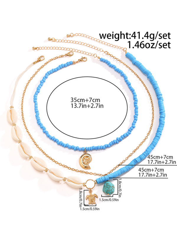 Ocean-style shell conch tassel multi-layer necklace, stacked soft clay starfish necklace - Hiccupzz