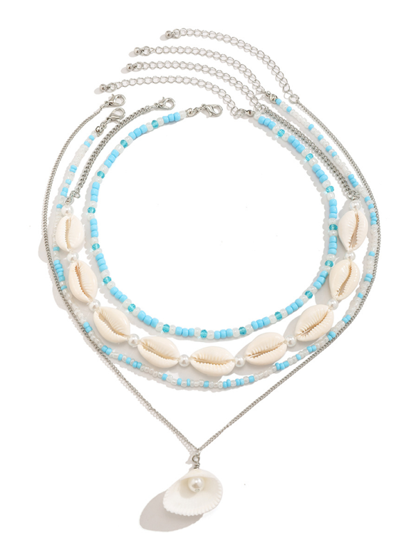 Ocean-style shell conch tassel multi-layer necklace, stacked soft clay starfish necklace - Hiccupzz