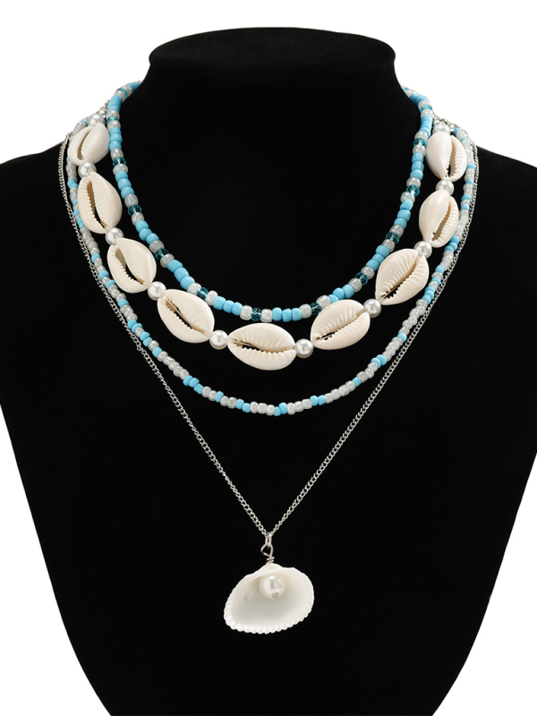 Ocean-style shell conch tassel multi-layer necklace, stacked soft clay starfish necklace - Hiccupzz