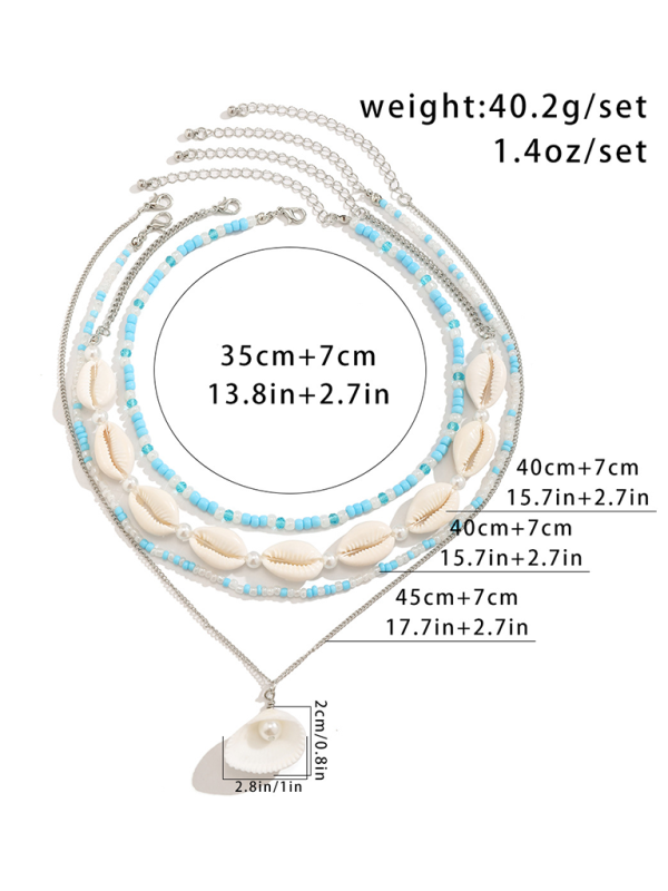 Ocean-style shell conch tassel multi-layer necklace, stacked soft clay starfish necklace - Hiccupzz