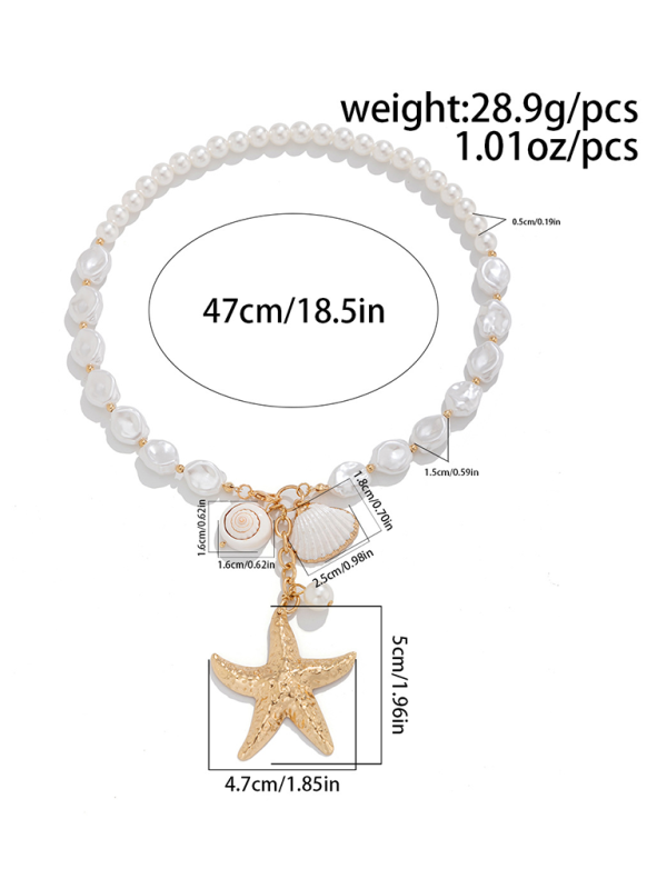 Ocean-style shell conch tassel multi-layer necklace, stacked soft clay starfish necklace - Hiccupzz