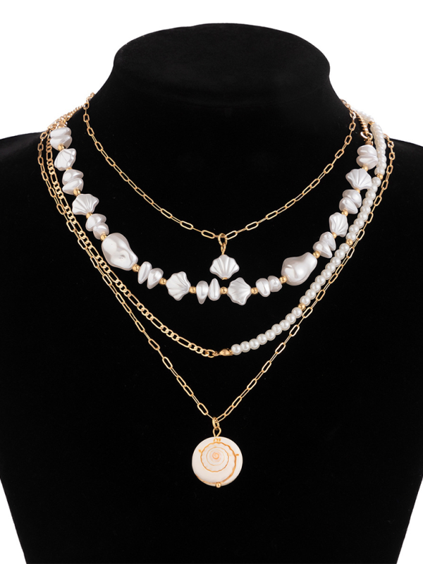 Ocean-style shell conch tassel multi-layer necklace, stacked soft clay starfish necklace - Hiccupzz