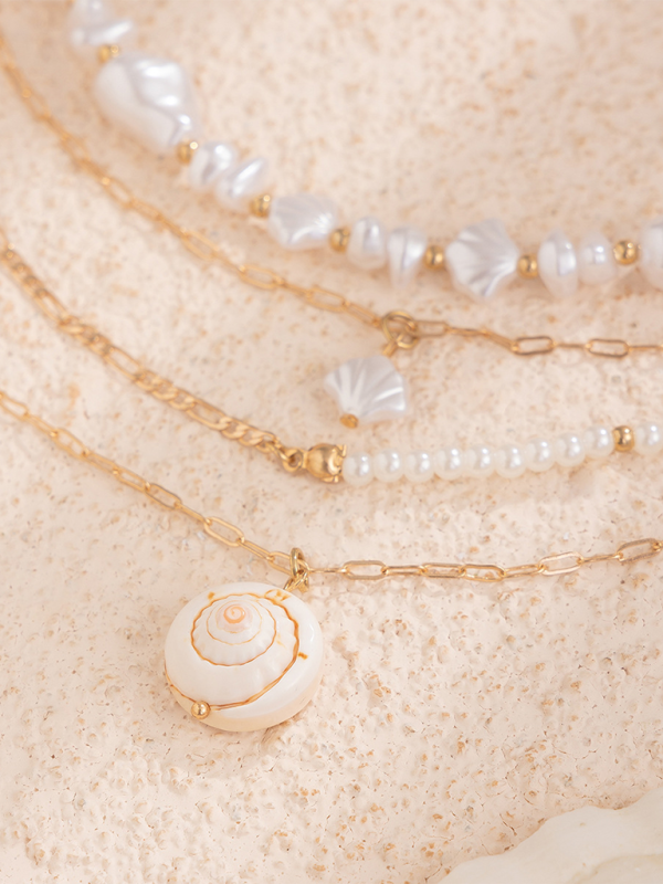 Ocean-style shell conch tassel multi-layer necklace, stacked soft clay starfish necklace - Hiccupzz