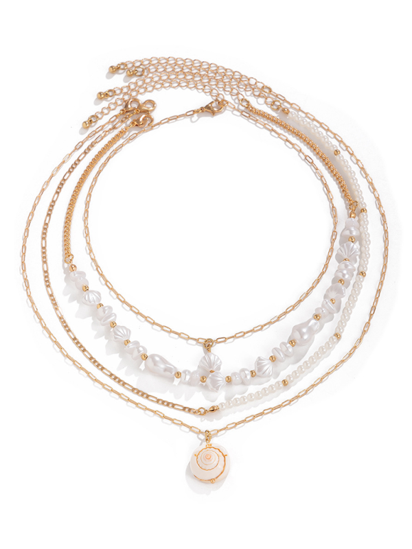 Ocean-style shell conch tassel multi-layer necklace, stacked soft clay starfish necklace - Hiccupzz