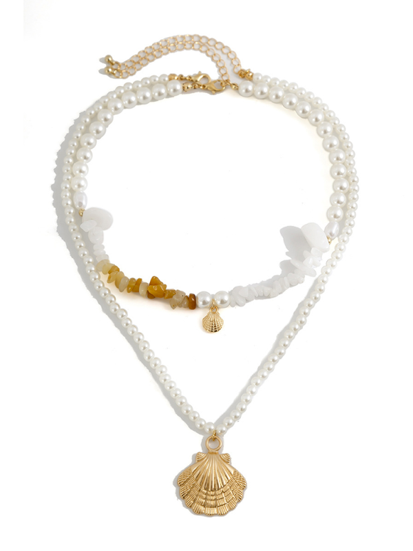 Ocean-style shell conch tassel multi-layer necklace, stacked soft clay starfish necklace - Hiccupzz