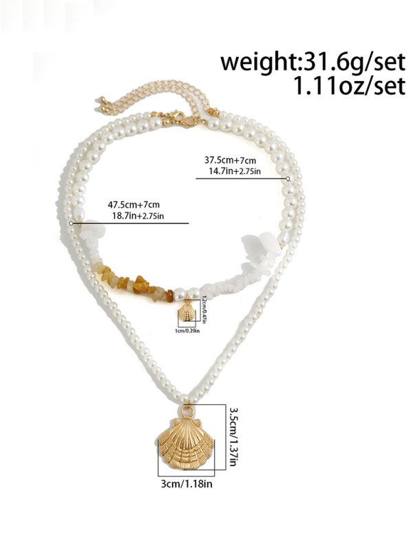 Ocean-style shell conch tassel multi-layer necklace, stacked soft clay starfish necklace - Hiccupzz