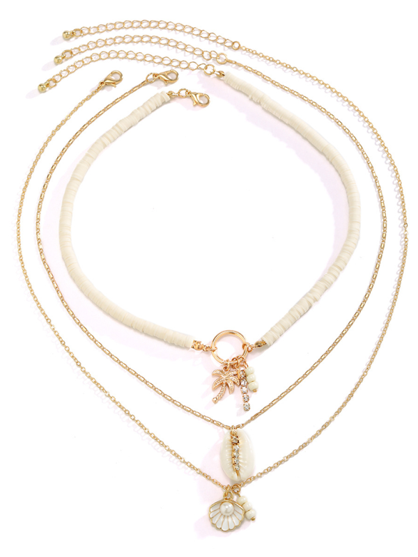 Ocean-style shell conch tassel multi-layer necklace, stacked soft clay starfish necklace - Hiccupzz