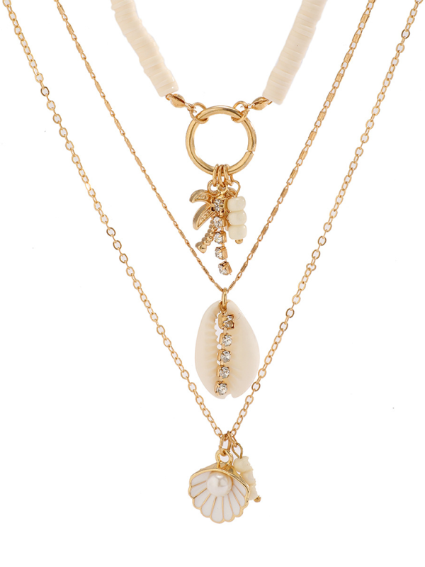 Ocean-style shell conch tassel multi-layer necklace, stacked soft clay starfish necklace - Hiccupzz