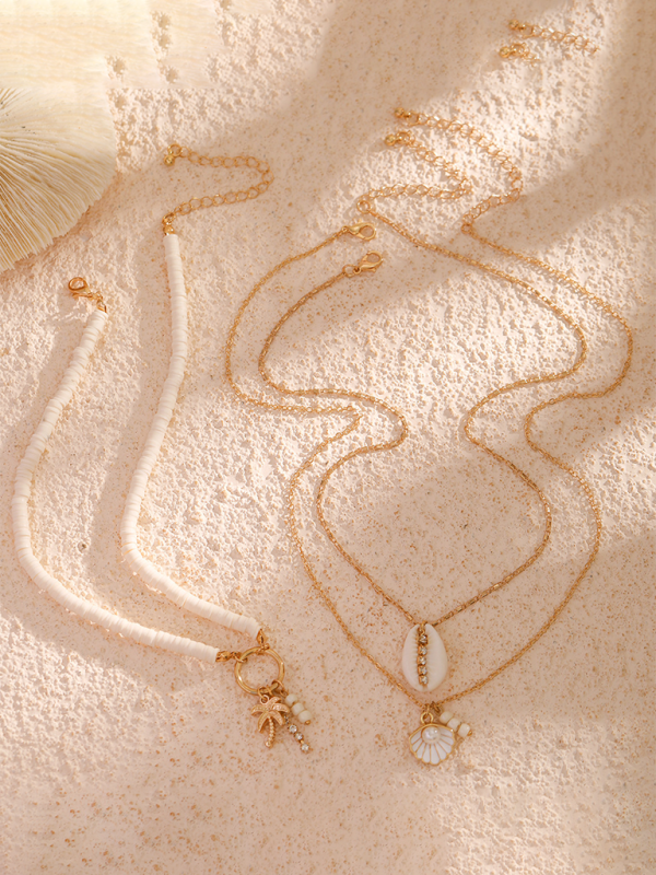 Ocean-style shell conch tassel multi-layer necklace, stacked soft clay starfish necklace - Hiccupzz