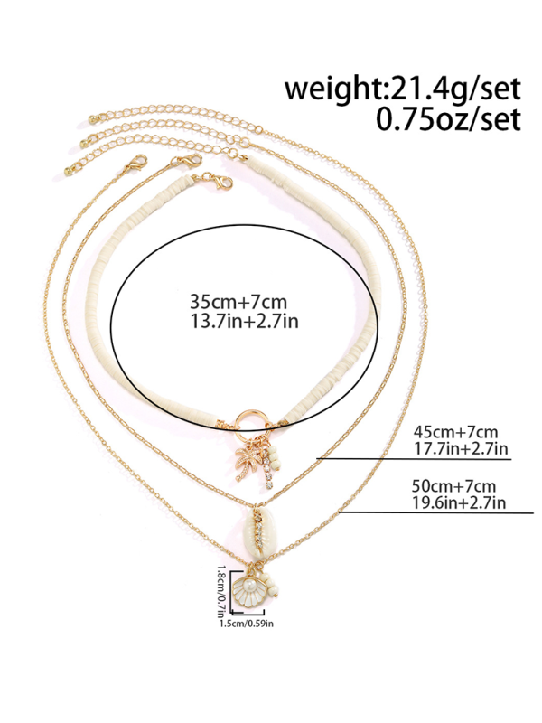 Ocean-style shell conch tassel multi-layer necklace, stacked soft clay starfish necklace - Hiccupzz