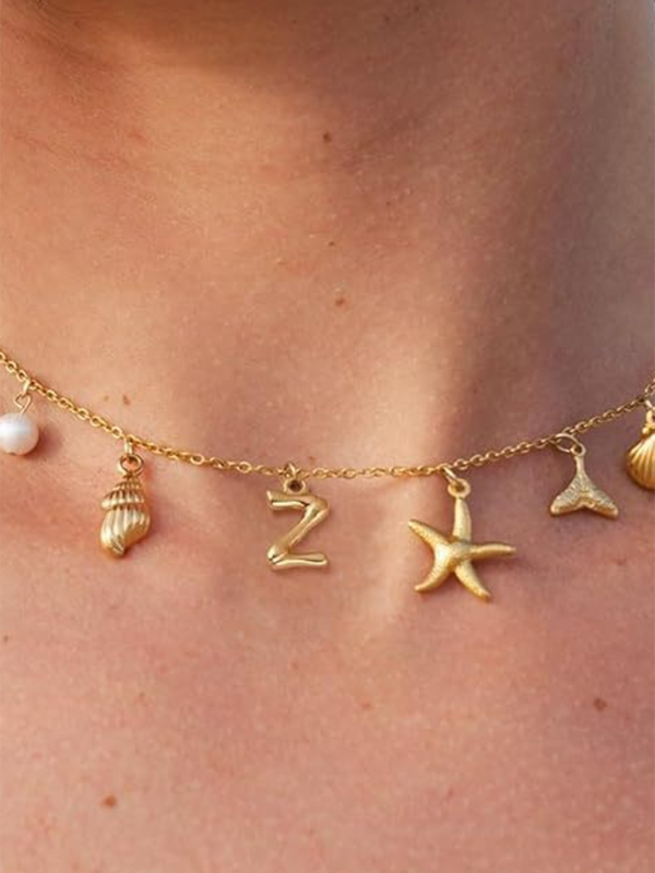 New Fashion Pearl Ocean Shell Letter Necklace - Hiccupzz