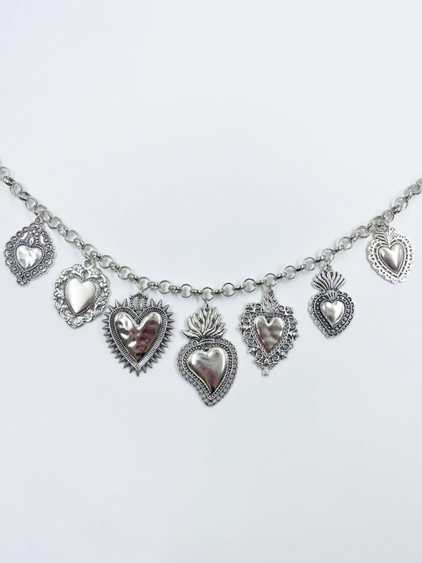 Multiple Sacred Heart Pendant Necklace Silver Chain Personalized Design Female Jewelry - Hiccupzz
