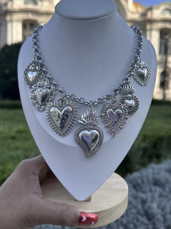 Multiple Sacred Heart Pendant Necklace Silver Chain Personalized Design Female Jewelry - Hiccupzz
