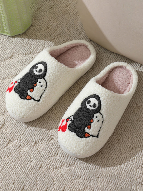 Halloween pattern home plush warm slippers - Hiccupzz