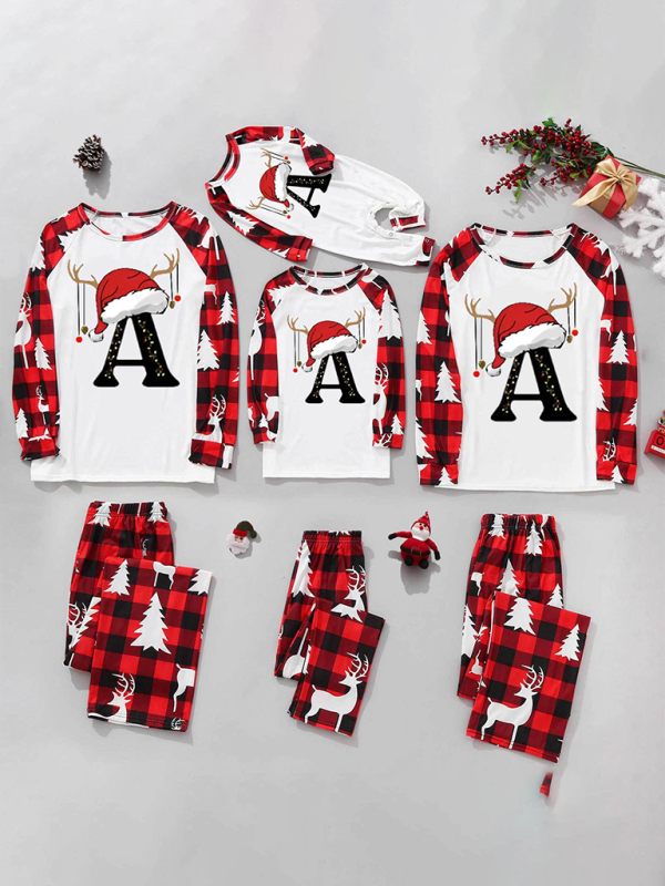 Christmas Parent-Child Pajama Set Santa Hat Alphabet Printed Loungewear (A-Z letters are optional) - Hiccupzz