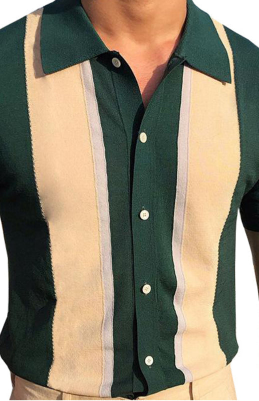 Collision T-Shirt Single-Breasted Cardigan Knitted Short-Sleeved Polo Shirt - Hiccupzz