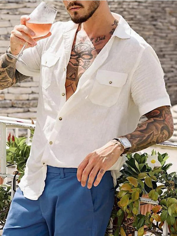 Men's Woven Casual Two Pocket Short Sleeve Shirt - Hiccupzz