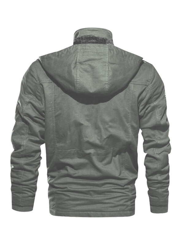 Men's Mid-Length Loose Stand Collar Hooded Cotton Top Youth Men's Jacket - Hiccupzz