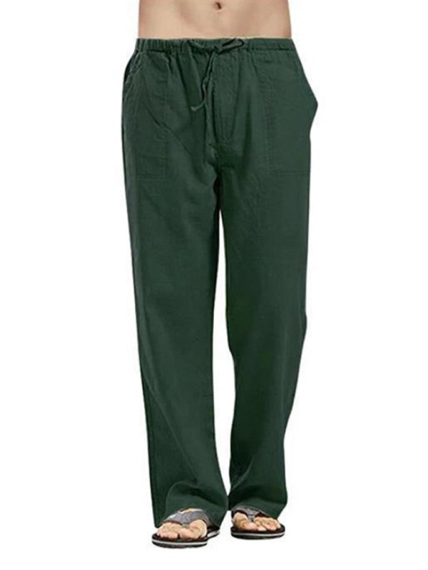 Men's Solid Color Linen Blend Drawstring Pants - Hiccupzz
