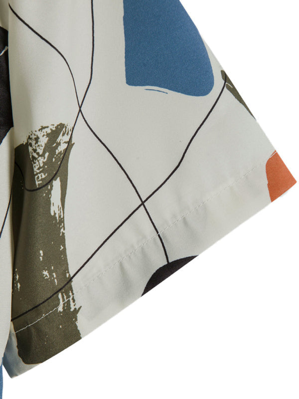 White Graffiti Print Lapel Cotton Slim Fit Men's Shirt - Hiccupzz