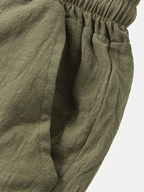 Men's Cotton Linen Casual Set – Solid Color Short-Sleeve T-Shirt & Shorts