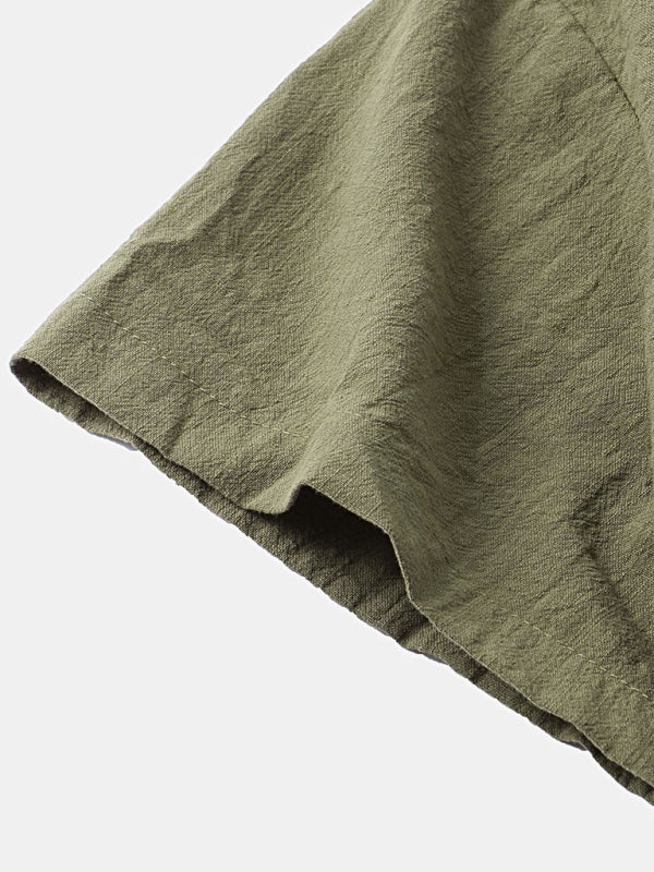 Men's Cotton Linen Casual Set – Solid Color Short-Sleeve T-Shirt & Shorts