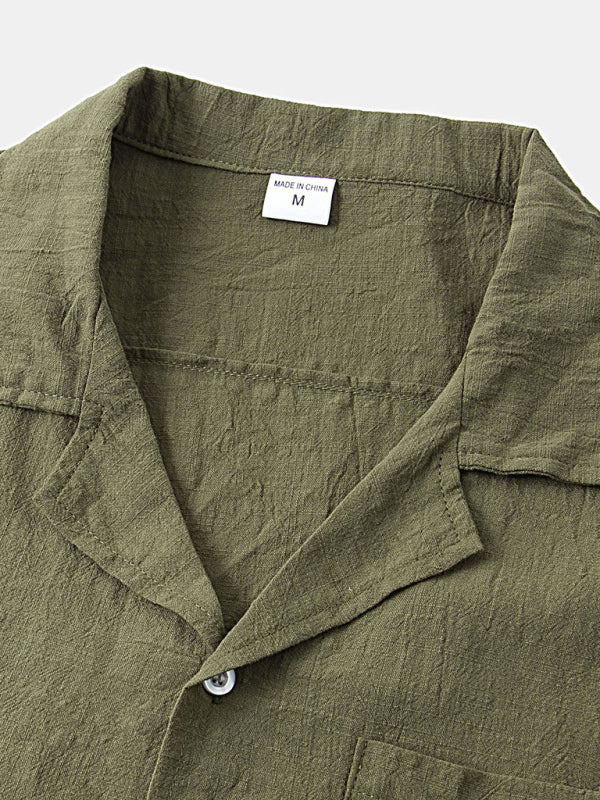 Men's Cotton Linen Casual Set – Solid Color Short-Sleeve T-Shirt & Shorts