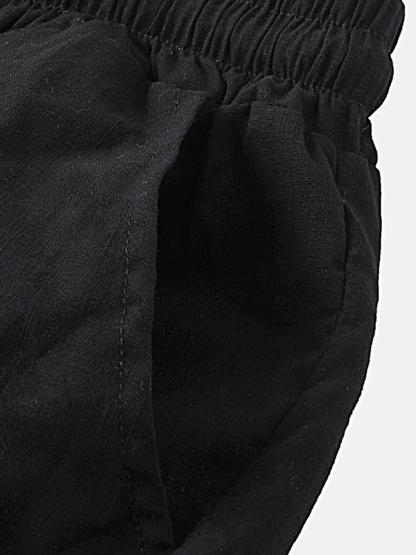Men's Cotton Linen Casual Set – Solid Color Short-Sleeve T-Shirt & Shorts