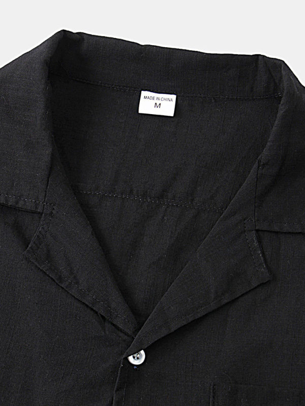 Men's Cotton Linen Casual Set – Solid Color Short-Sleeve T-Shirt & Shorts