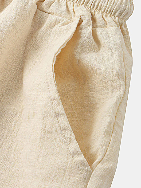 Men's Cotton Linen Casual Set – Solid Color Short-Sleeve T-Shirt & Shorts