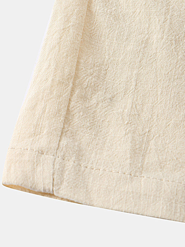 Men's Cotton Linen Casual Set – Solid Color Short-Sleeve T-Shirt & Shorts