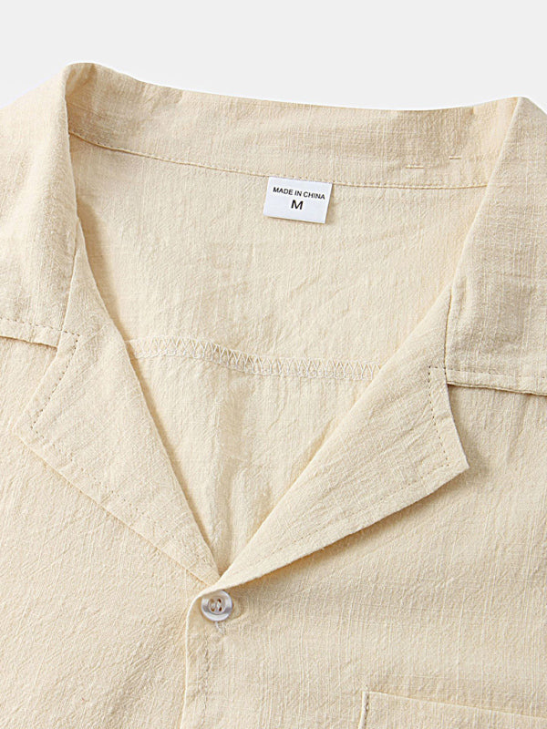 Men's Cotton Linen Casual Set – Solid Color Short-Sleeve T-Shirt & Shorts