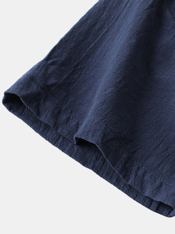 Men's Cotton Linen Casual Set – Solid Color Short-Sleeve T-Shirt & Shorts