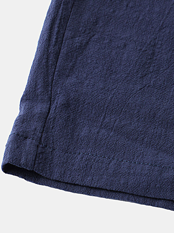 Men's Cotton Linen Casual Set – Solid Color Short-Sleeve T-Shirt & Shorts