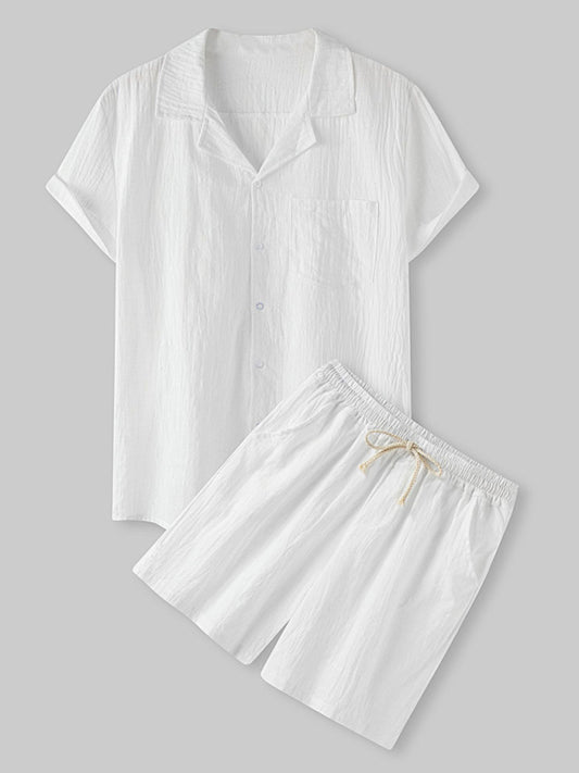 Men's Cotton Linen Casual Set – Solid Color Short-Sleeve T-Shirt & Shorts