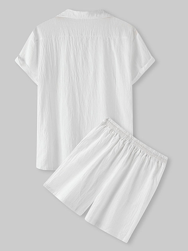 Men's Cotton Linen Casual Set – Solid Color Short-Sleeve T-Shirt & Shorts