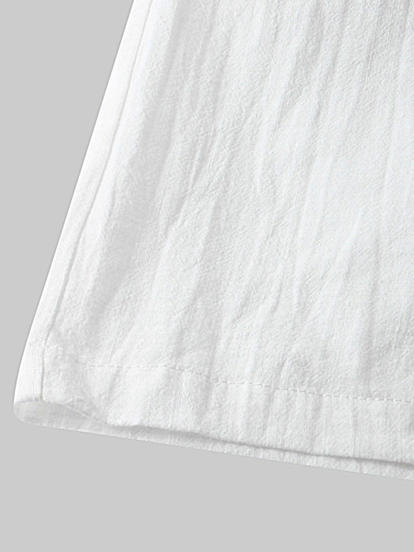 Men's Cotton Linen Casual Set – Solid Color Short-Sleeve T-Shirt & Shorts